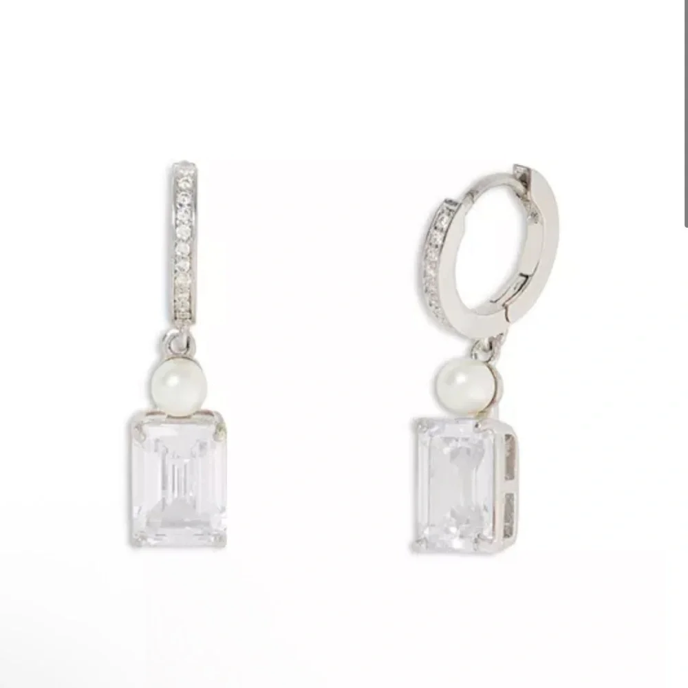 Kate Spade‎ Bouquet Toss Cubic Zirconia & Imitation Pearl Charm Huggie Earrings